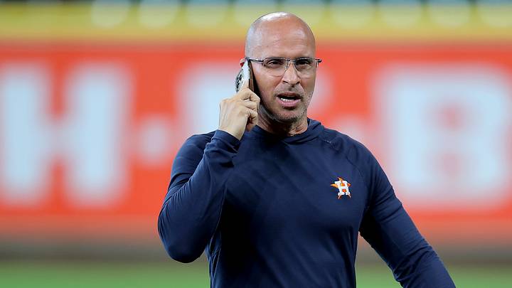 Aug 20, 2026; Houston, Texas, USA;  Houston Astros manager Joe Espada (19) prior to the game against the Los Angeles Angels at Daikin Park.  Mandatory Credit: Erik Williams-Imagn Images