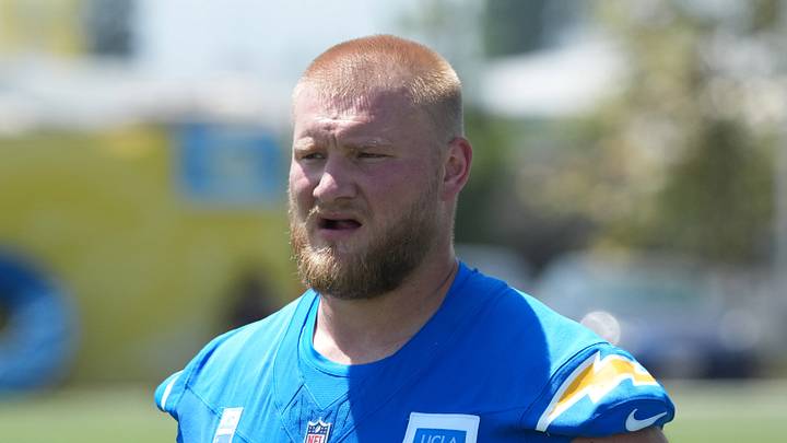 Jul 30, 2026; El Segundo, CA, USA; Los Angeles Chargers center Tyler Biadasz (63) at training camp at The Bolt. Mandatory Credit: Kirby Lee-Imagn Images