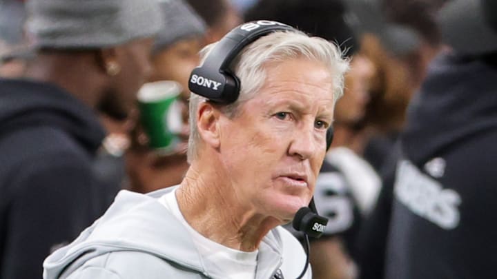 Pete Carroll, formerly of the Las Vegas Raiders, on the sidelines Pete Carroll, formerly of the Las Vegas Raiders, on the sidelines