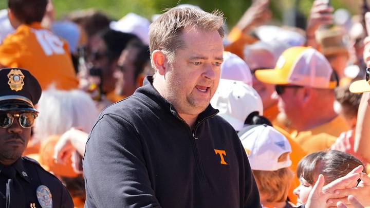 Tennessee head coach Josh Heupel greets fans on the Vol Walk ahead of the NCAA college football game against Alabama on Saturday, Oct. 19, 2024, in Knoxville. Tenn.