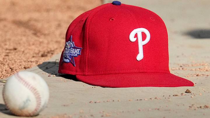Jun 12, 2026; Milwaukee, Wisconsin, USA; Philadelphia Phillies hat on the field during batting practice before a game against the Milwaukee Brewers at American Family Field. Mandatory Credit: Michael McLoone-Imagn Images Jun 12, 2026; Milwaukee, Wisconsin, USA; Philadelphia Phillies hat on the field during batting practice before a game against the Milwaukee Brewers at American Family Field. Mandatory Credit: Michael McLoone-Imagn Images