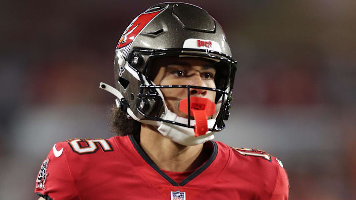Tampa Bay Buccaneers WR Jalen McMillan has been out since the preseason with a neck injury. (Mandatory Credit: Nathan Ray Seebeck-Imagn Images)
