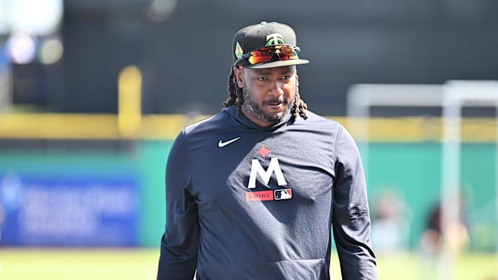 Mar 17, 2026; Clearwater, Florida, USA; Minnesota Twins designated hitter Josh Bell (56) exits the batting cage before the start of the game against the Philadelphia Phillies during spring training  at BayCare Ballpark. Mandatory Credit: Jonathan Dyer-Imagn Images