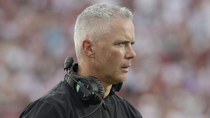 Aug 30, 2025; Tallahassee, Florida, USA; Florida State Seminoles head coach Mike Norvell reacts after a play against the Alabama Crimson Tide during the second half at Doak S. Campbell Stadium. Mandatory Credit: Melina Myers-Imagn Images