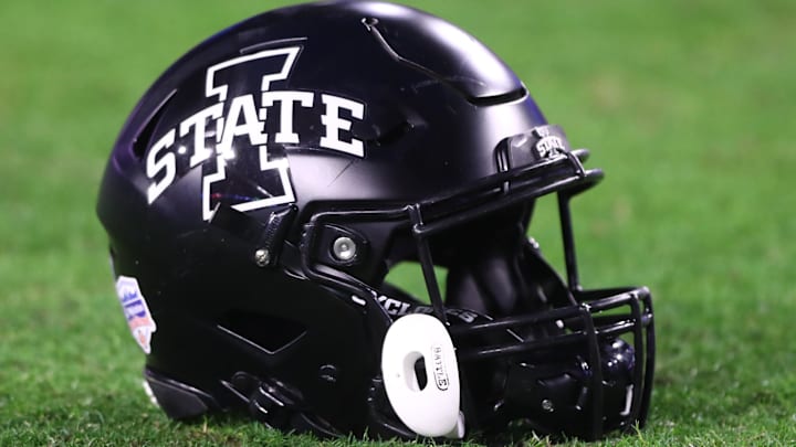Jan 2, 2021; Glendale, AZ, USA; Detailed view of an Iowa State Cyclones helmet during the Fiesta Bowl at State Farm Stadium.