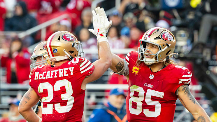 San Francisco 49ers running back Christian McCaffrey and tight end George Kittle