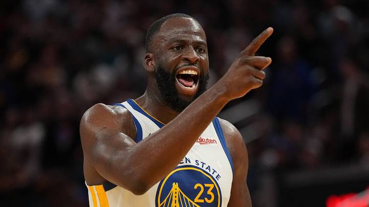Apr 5, 2026; San Francisco, California, USA; Golden State Warriors forward Draymond Green (23) reacts after being called for a foul against the Houston Rockets in the fourth quarter at the Chase Center. Mandatory Credit: Cary Edmondson-Imagn Images