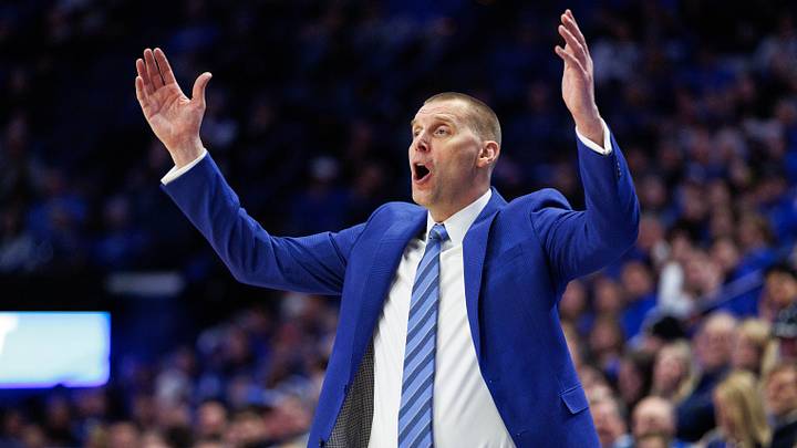 Jan 24, 2026; Lexington, Kentucky, USA; Kentucky Wildcats head coach Mark Pope reacts to the action on the court during the second half against the Mississippi Rebels at Rupp Arena at Central Bank Center. Mandatory Credit: Jordan Prather-Imagn Images Jan 24, 2026; Lexington, Kentucky, USA; Kentucky Wildcats head coach Mark Pope reacts to the action on the court during the second half against the Mississippi Rebels at Rupp Arena at Central Bank Center. Mandatory Credit: Jordan Prather-Imagn Images