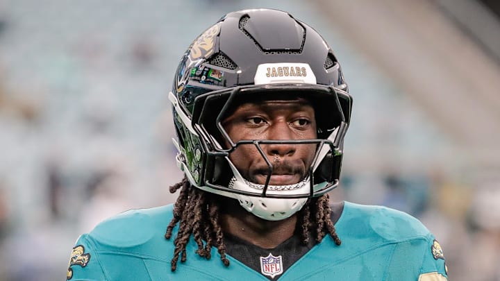Dec 7, 2025; Jacksonville, Florida, USA;Jacksonville Jaguars linebacker Devin Lloyd (0) stands on the field during pregame warmups against the Indianapolis Colts at EverBank Stadium. Mandatory Credit: Travis Register-Imagn Images