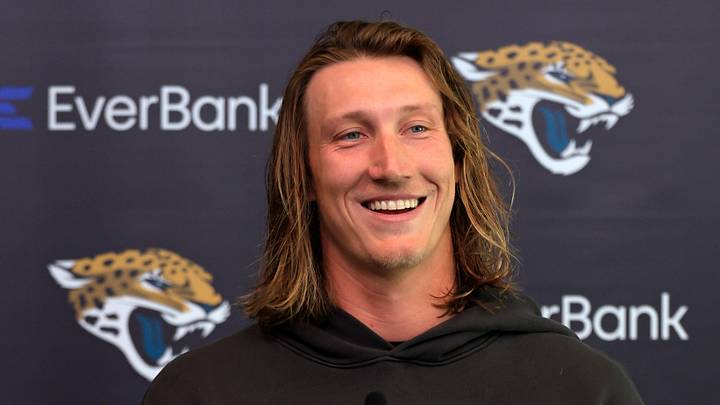 Jacksonville Jaguars quarterback Trevor Lawrence speaks during a press conference at the Miller Electric Center, Monday, April 20, 2026 in Jacksonville, Fla.
