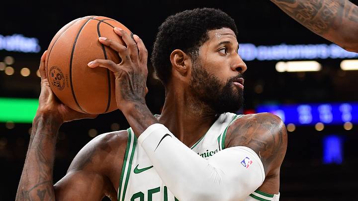 Oct 10, 2026; Boston, Massachusetts, USA; Boston Celtics forward Paul George (13) controls the ball wile Philadelphia 76ers guard Labaron Philon Jr. (00) defends during the second half at TD Garden. Mandatory Credit: Bob DeChiara-Imagn Images Oct 10, 2026; Boston, Massachusetts, USA; Boston Celtics forward Paul George (13) controls the ball wile Philadelphia 76ers guard Labaron Philon Jr. (00) defends during the second half at TD Garden. Mandatory Credit: Bob DeChiara-Imagn Images