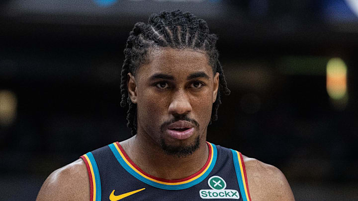 Nov 24, 2025; Indianapolis, Indiana, USA; Detroit Pistons guard Jaden Ivey (23) in the first half against the Indiana Pacers at Gainbridge Fieldhouse. Mandatory Credit: Trevor Ruszkowski-Imagn Images
