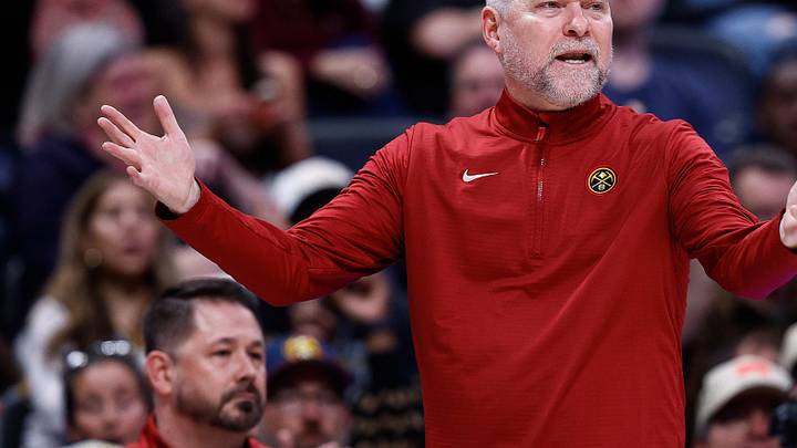 Mar 24, 2025; Denver, Colorado, USA; Denver Nuggets head coach Michael Malone gestures in the third quarter against the Chicago Bulls at Ball Arena. Mandatory Credit: Isaiah J. Downing-Imagn Images