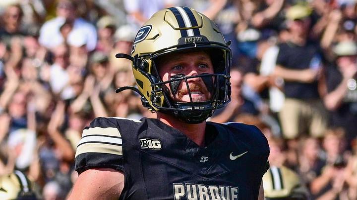 Oct 4, 2025; West Lafayette, Indiana, USA; Purdue Boilermakers quarterback Ryan Browne (15) runs to celebrate a touchdown. Oct 4, 2025; West Lafayette, Indiana, USA; Purdue Boilermakers quarterback Ryan Browne (15) runs to celebrate a touchdown.