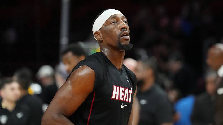 Miami Heat center Bam Adebayo (13) warms-up before a game against the Atlanta Hawks at Kaseya Center on Apri. 12, 2026.