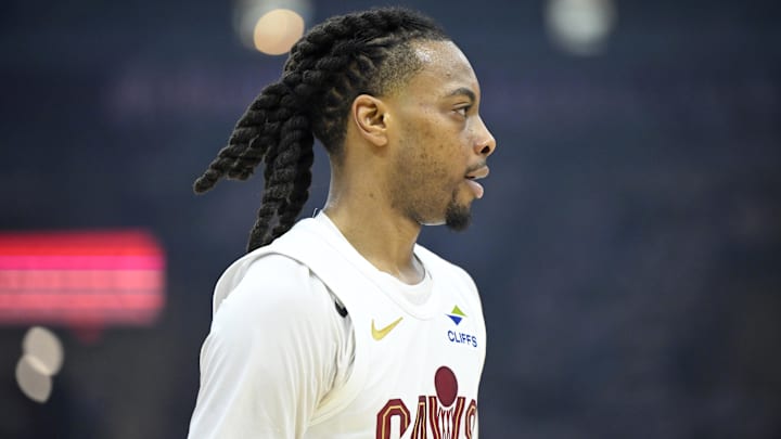 Apr 20, 2025; Cleveland, Ohio, USA; Cleveland Cavaliers guard Darius Garland (10) stands on the court in the first quarter against the Miami Heat at Rocket Arena. Mandatory Credit: David Richard-Imagn Images Apr 20, 2025; Cleveland, Ohio, USA; Cleveland Cavaliers guard Darius Garland (10) stands on the court in the first quarter against the Miami Heat at Rocket Arena. Mandatory Credit: David Richard-Imagn Images