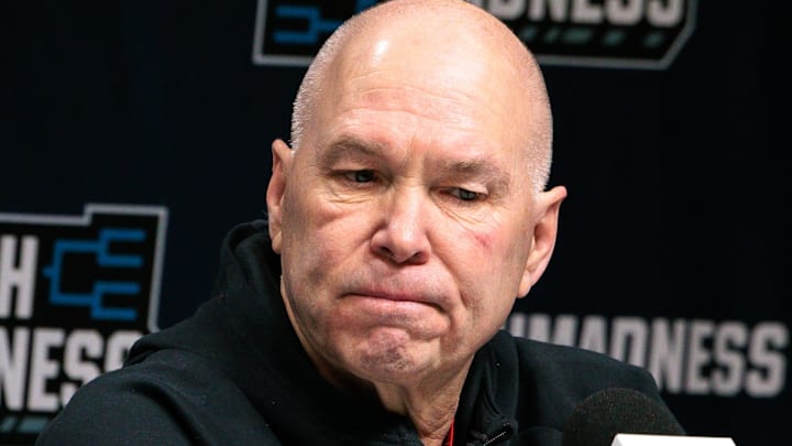 Mar 18, 2026; Oklahoma City, OK, USA; Saint Mary's Gaels head coach Randy Bennett gives an interview prior to a practice session ahead of the first round of the men's 2026 NCAA Tournament at Paycom Center. Mandatory Credit: William Purnell-Imagn Images