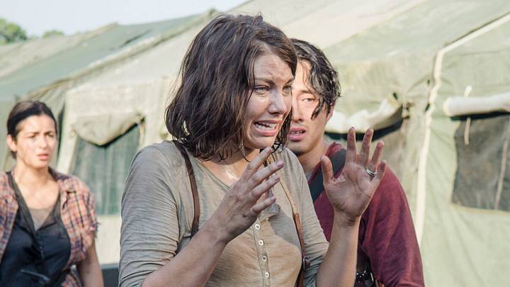Alanna Masterson as Tara Chambler, Steven Yeun as Glenn Rhee, and Lauren Cohan as Maggie Greene in The Walking Dead Season 5, Episode 8 Alanna Masterson as Tara Chambler, Steven Yeun as Glenn Rhee, and Lauren Cohan as Maggie Greene in The Walking Dead Season 5, Episode 8