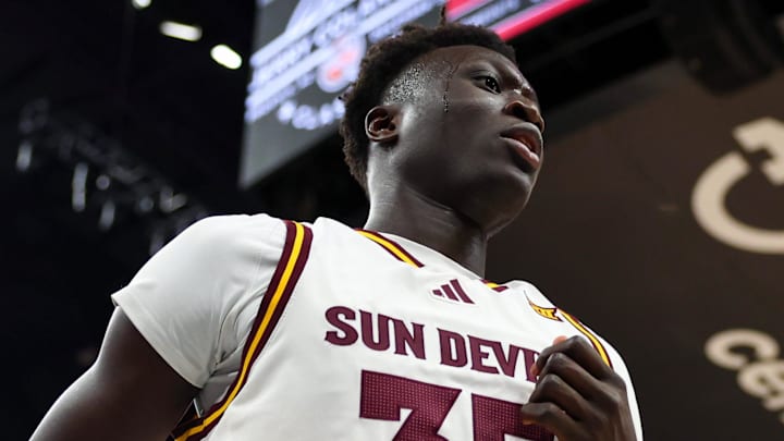 Dec 6, 2025; Phoenix, Arizona, USA; Arizona State University Sun Devils center Massamba Diop (35) against Oklahoma University Sooners at PHX Arena. Mandatory Credit: Anna Carrington-Imagn Images Dec 6, 2025; Phoenix, Arizona, USA; Arizona State University Sun Devils center Massamba Diop (35) against Oklahoma University Sooners at PHX Arena. Mandatory Credit: Anna Carrington-Imagn Images