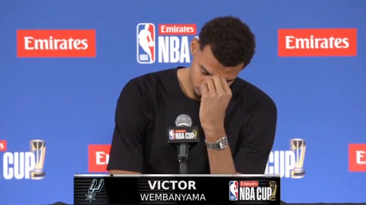 Victor Wembanyama teared up during his post-game press conference after losing his grandmother earlier that day.