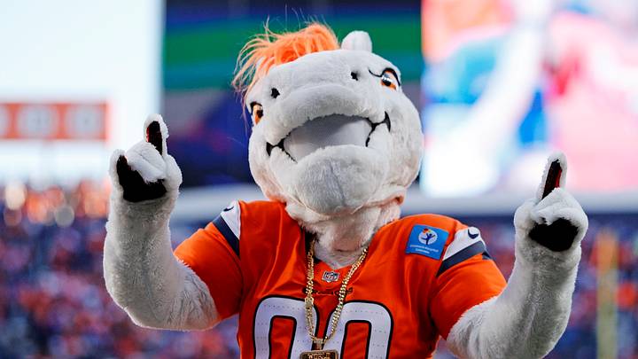 Oct 19, 2025; Denver, Colorado, USA; The Denver Broncos mascot celebrates the win against the New York Giants at Empower Field at Mile High. Mandatory Credit: Isaiah J. Downing-Imagn Images