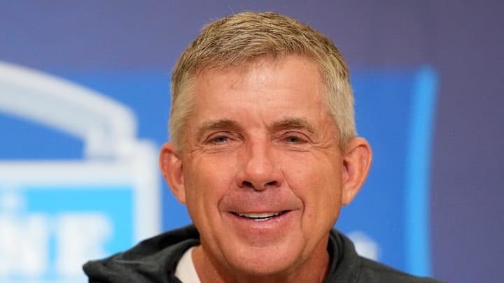 Feb 24, 2026; Indianapolis, IN, USA; Denver Broncos coach Sean Payton speaks at the NFL Scouting Combine at the Indiana Convention Center. Mandatory Credit: Kirby Lee-Imagn Images