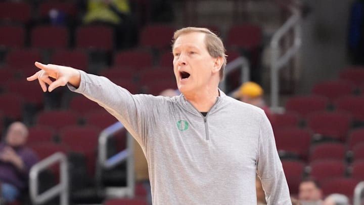 Mar 10, 2026; Chicago, IL, USA; Oregon Ducks head coach Dana Altman during the first half against the Maryland Terrapins at United Center. Mandatory Credit: David Banks-Imagn Images Mar 10, 2026; Chicago, IL, USA; Oregon Ducks head coach Dana Altman during the first half against the Maryland Terrapins at United Center. Mandatory Credit: David Banks-Imagn Images