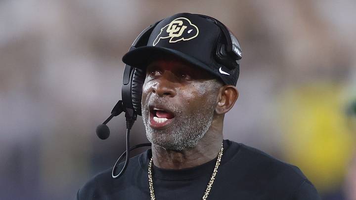Sep 3, 2026; Atlanta, Georgia, USA;  Colorado Buffaloes head coach Deion Sanders reacts in the first half against the Georgia Tech Yellow Jackets at Bobby Dodd Stadium at Hyundai Field.