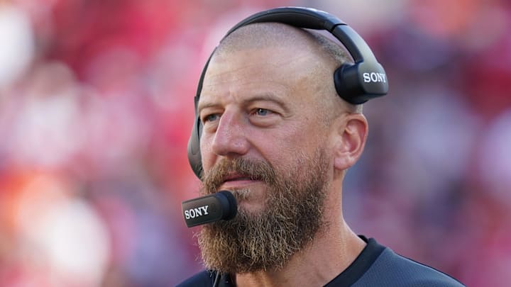 San Francisco 49ers run game coordinator and tight ends coach Brian Fleury. San Francisco 49ers run game coordinator and tight ends coach Brian Fleury.