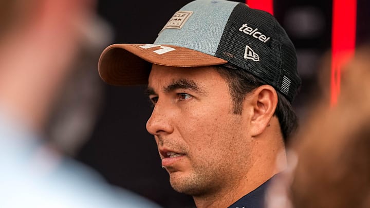 Oracle Red Bull Racing driver Sergio Perez talks to media at the Formula 1 Pirelli United States Grand Prix at Circuit of the Americas on Thursday, Oct. 17, 2024.