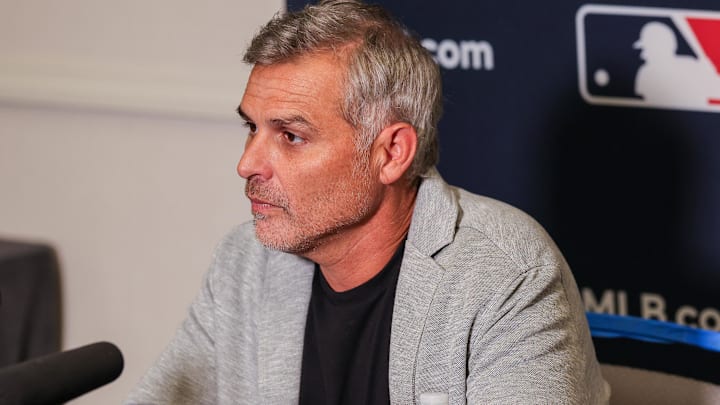 Dec 8, 2025; Orlando, FL, USA; Tampa Bay Rays manager Kevin Cash speaks with the media during the 2025 MLB Winter Meetings at Signia by Hilton Hotel. 
