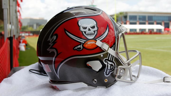Jul 28, 2014; Tampa, FL, USA; Tampa Bay Buccaneers helmet during training camp at One Buc Place. Mandatory Credit: Kim Klement-Imagn Images