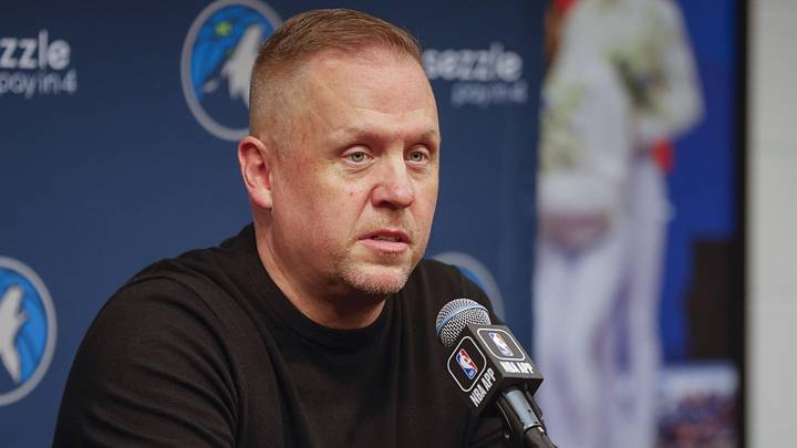 Sep 29, 2025; Minneapolis, MN, USA; Minnesota Timberwolves president of basketball operations Tim Connelly speaks to the media during media day at Target Center. Mandatory Credit: Bruce Kluckhohn-Imagn Images