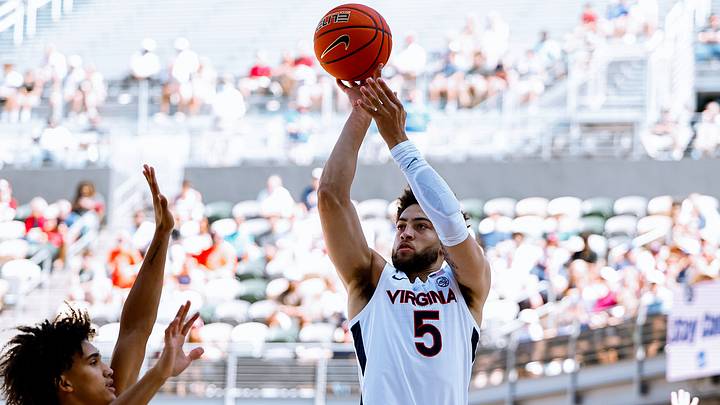 Sam Lewis heaves up a shot for Virginia against Vanderbilt.