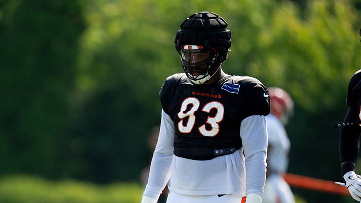 Cincinnati Bengals defensive tackle Jonathan Allen (93) looks on during Bengals practice at the Kettering Practice Fields in Cincinnati, Ohio, on Thursday, August 6, 2026. Cincinnati Bengals defensive tackle Jonathan Allen (93) looks on during Bengals practice at the Kettering Practice Fields in Cincinnati, Ohio, on Thursday, August 6, 2026.