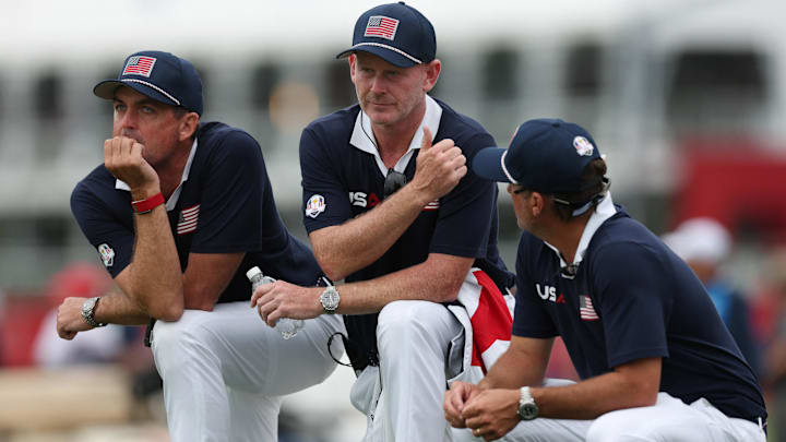 Brandt Snedeker (middle) was an assistant to Keegan Bradley (left) at last month's Ryder Cup and suggested that continuity be maintained with captaincies.