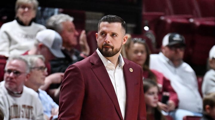 Jan 28, 2026; Tallahassee, Florida, USA; Florida State Seminoles head coach Luke Loucks during the second half against the California Golden Bears at Donald L. Tucker Center. Mandatory Credit: Melina Myers-Imagn Images