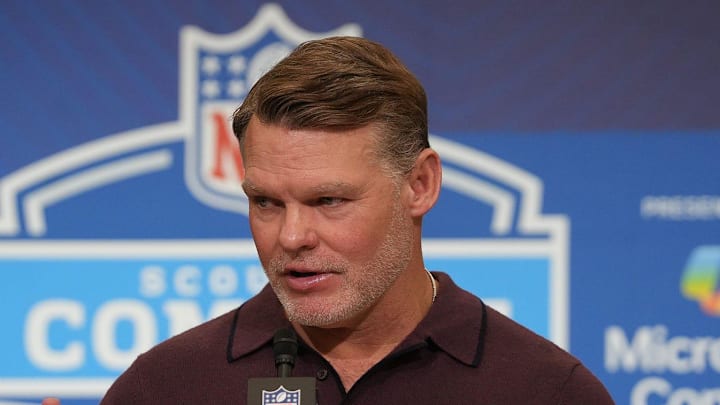 Indianapolis Colts general manager Chris Ballard meets with the media