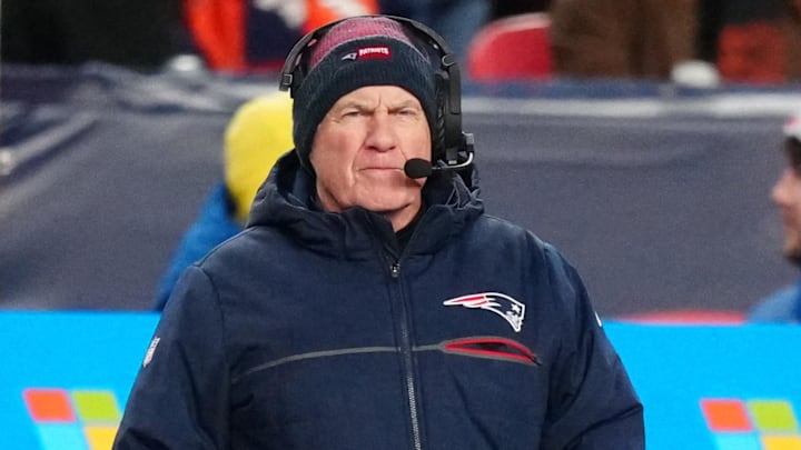 Dec 24, 2023; Denver, Colorado, USA; New England Patriots head coach Bill Belichick in the first quarter against the Denver Broncos at Empower Field at Mile High. Mandatory Credit: Ron Chenoy-Imagn Images Dec 24, 2023; Denver, Colorado, USA; New England Patriots head coach Bill Belichick in the first quarter against the Denver Broncos at Empower Field at Mile High. Mandatory Credit: Ron Chenoy-Imagn Images