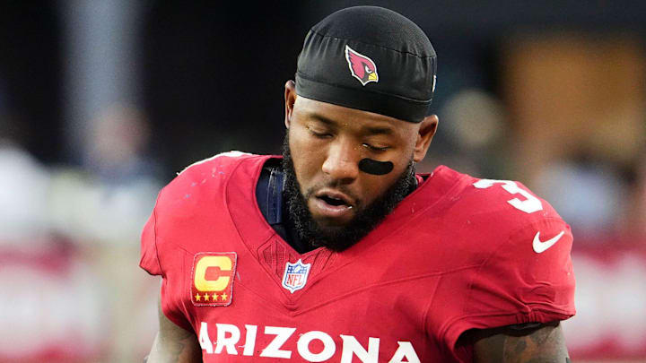 Arizona Cardinals safety Budda Baker (3) reacts after another Los Angeles Rams touchdown in the second half at State Farm Stadium on Dec 7, 2025, in Glendale, Ariz. Arizona Cardinals safety Budda Baker (3) reacts after another Los Angeles Rams touchdown in the second half at State Farm Stadium on Dec 7, 2025, in Glendale, Ariz.