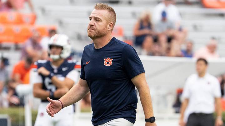Auburn Tigers head coach Alex Golesh during warm ups before Auburn Tigers take on Florida Gators at Jordan-Hare Stadium in Auburn, Ala. on Saturday, Sept. 19, 2026.