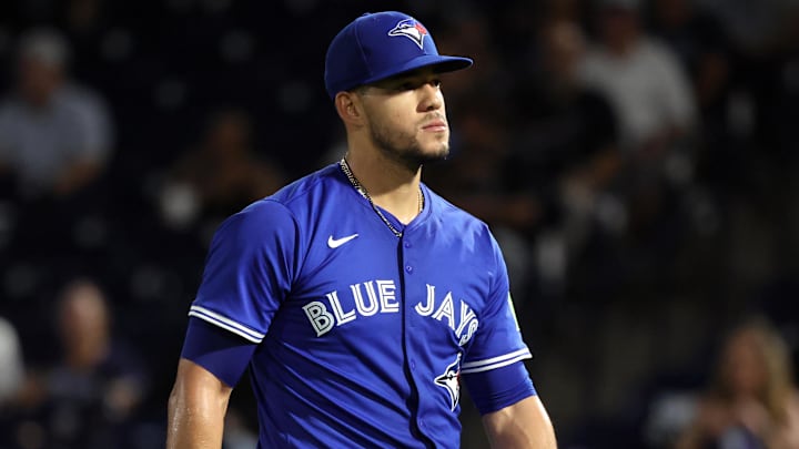 Sep 16, 2025; St. Petersburg, Florida, USA;  Toronto Blue Jays starting pitcher Jose Berrios (17) walks to the dugout after he pitched the fourth inning against the Tampa Bay Rays at George M. Steinbrenner Field. Mandatory Credit: Kim Klement Neitzel-Imagn Images