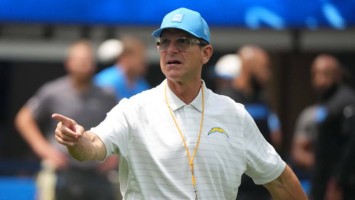Aug 10, 2025; Inglewood, California, USA; Los Angeles Chargers coach Jim Harbaugh reacts during the game against the New Orleans Saints at SoFi Stadium. Mandatory Credit: Kirby Lee-Imagn Images Aug 10, 2025; Inglewood, California, USA; Los Angeles Chargers coach Jim Harbaugh reacts during the game against the New Orleans Saints at SoFi Stadium. Mandatory Credit: Kirby Lee-Imagn Images