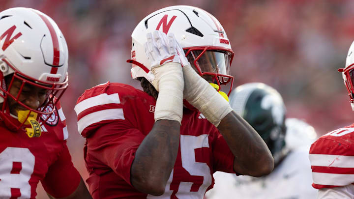 Dasan McCullough celebrates after a play against Michigan State at Memorial Stadium.
