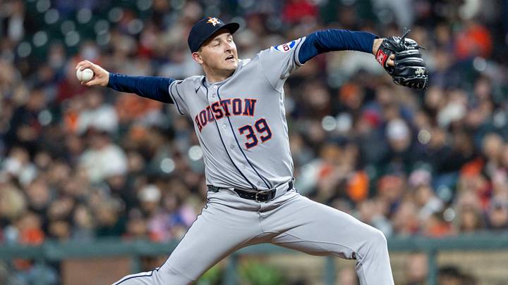 Houston Astros pitcher Hayden Wesneski (39) throws a pitch on the road. Houston Astros pitcher Hayden Wesneski (39) throws a pitch on the road.
