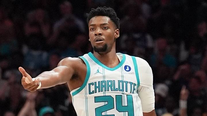Apr 14, 2026; Charlotte, North Carolina, USA; Charlotte Hornets forward Brandon Miller (24) reacts to his thee-point basket during the second half during the play-in rounds between the Charlotte Hornets and the Miami Heat of the 2026 NBA Playoffs at Spectrum Center. Mandatory Credit: Jim Dedmon-Imagn Images Apr 14, 2026; Charlotte, North Carolina, USA; Charlotte Hornets forward Brandon Miller (24) reacts to his thee-point basket during the second half during the play-in rounds between the Charlotte Hornets and the Miami Heat of the 2026 NBA Playoffs at Spectrum Center. Mandatory Credit: Jim Dedmon-Imagn Images