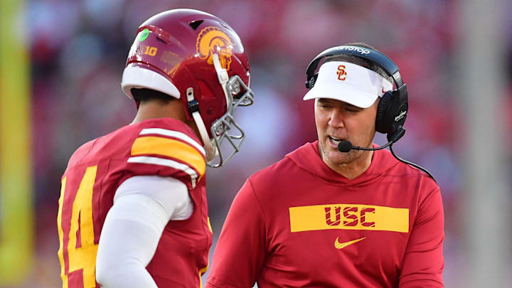USC Trojans head coach Lincoln Riley and QB Jayden Maiava