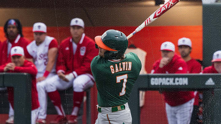 MIami Hurricanes outfielder Max Galvin Against NC State