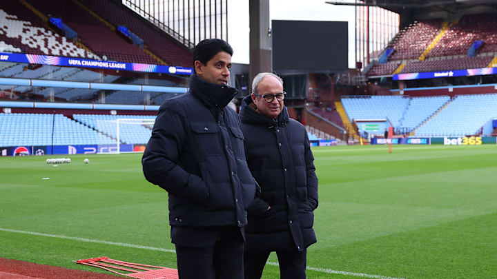 Luis Campos et Nasser al-Khelaïf à Villa Park - Champions League