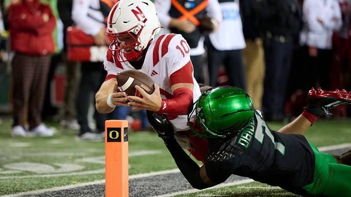 Anthony Colandrea dives for a touchdown that gave Nebraska a 14-6 lead late in the third quarter. Anthony Colandrea dives for a touchdown that gave Nebraska a 14-6 lead late in the third quarter.